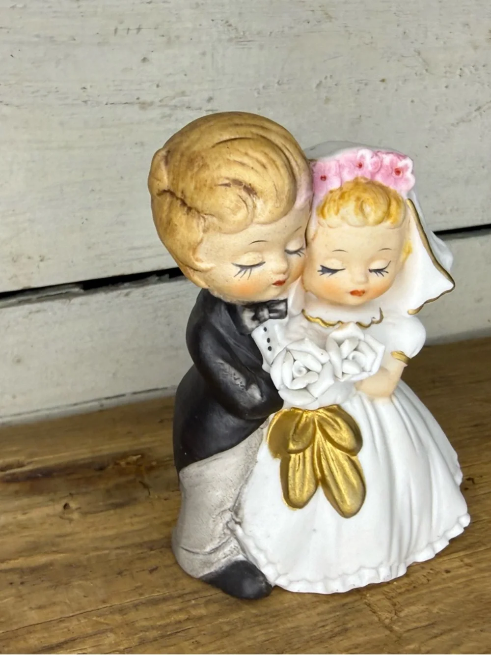 Vintage 1950s Enesco Porcelain Bell Bride Groom Cake Topper Wedding/ Decor 🔔 🎂